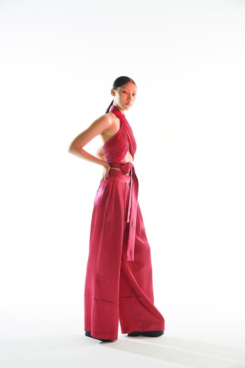Hot Pink Halter neck drape top with back tie-up from Aroka.