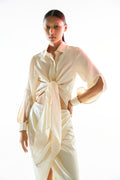 Off-white Modal satin shirt with waist tie-up from Aroka.