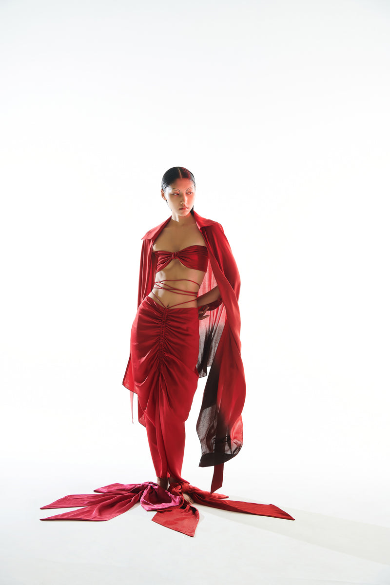 Mashru bandeau top in red with back elastic from Aroka.