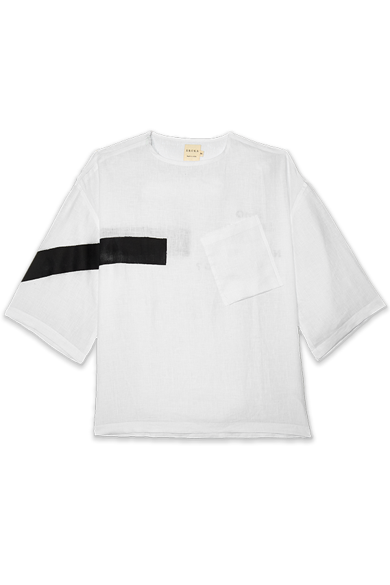 T-Shirt White linen round neck shirt