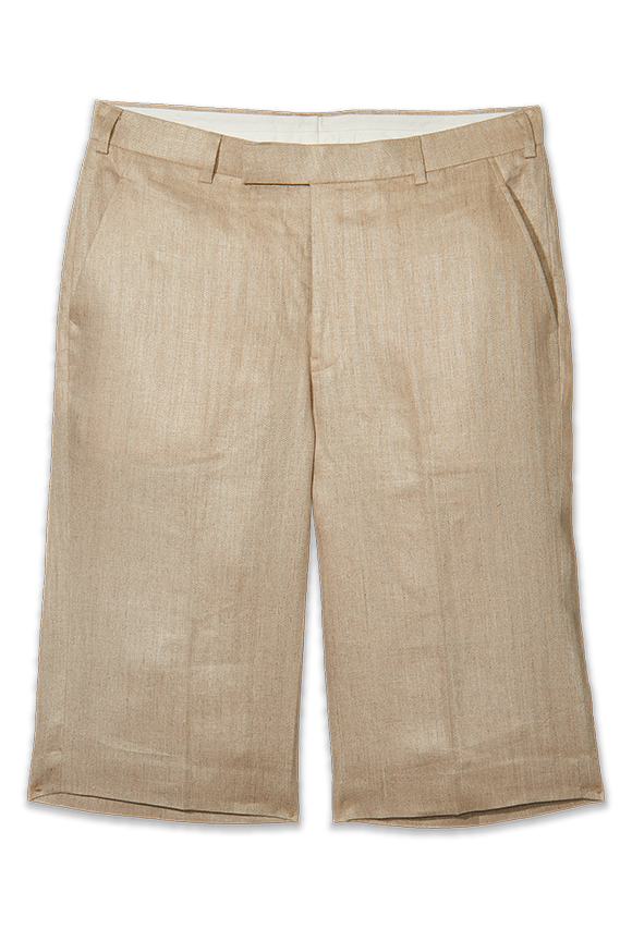 beige linen tailored shorts