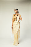 butter yellow satin silk saree