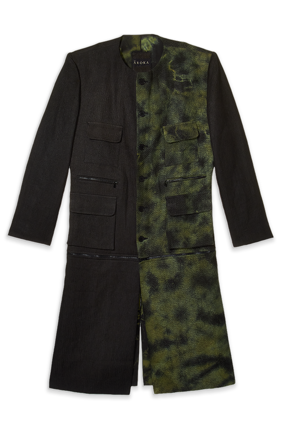 fizzle black textured linen detachable jacket for men