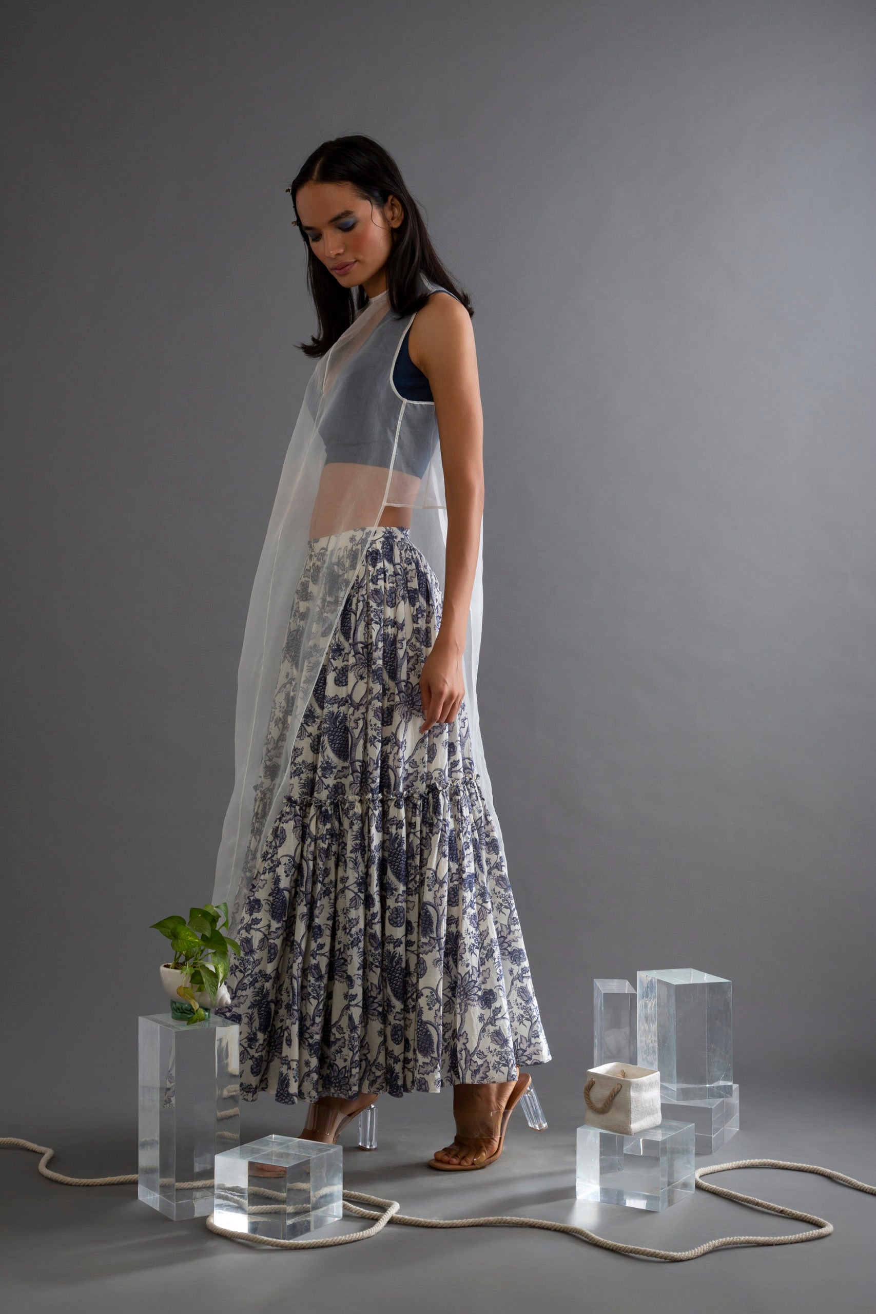 Indigo Chintz Printed Skirt
