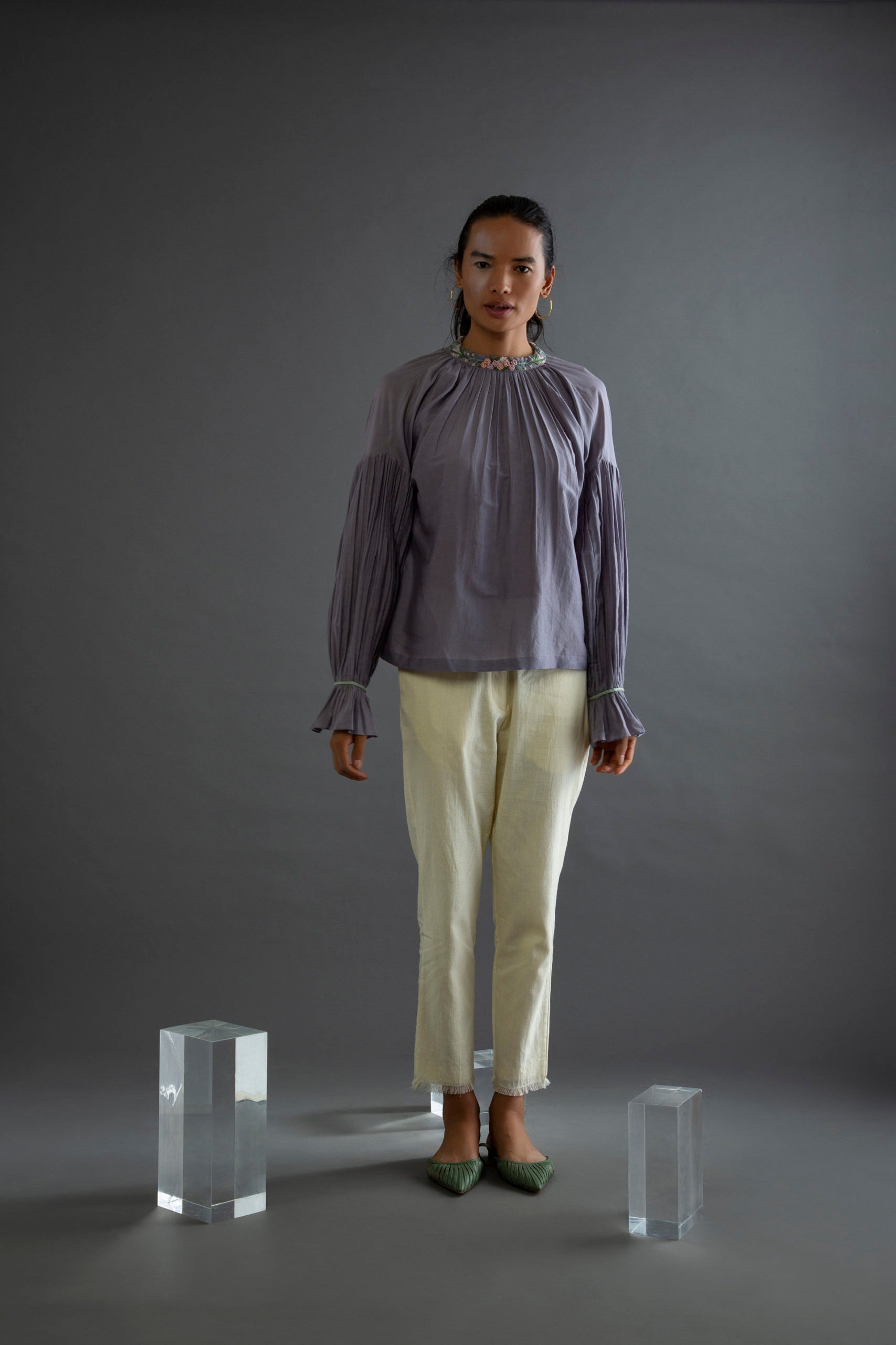 Lavender Mammal Top with Embroidered Collar