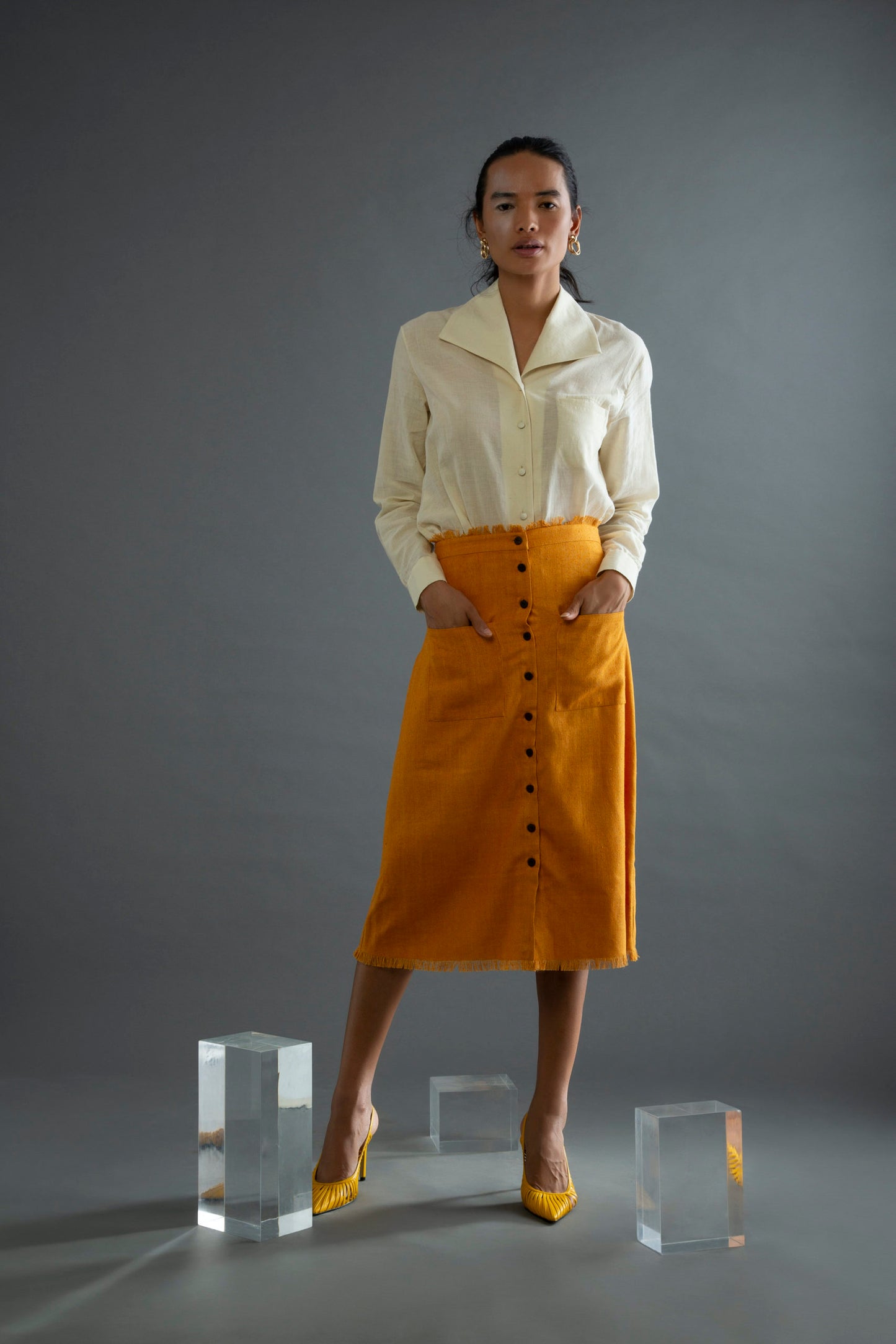 Mustard Vagrant Linen Skirt