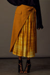 Overlap Mustard handwoven cotton and Wrinkled Tie Dye Crepe Skirt