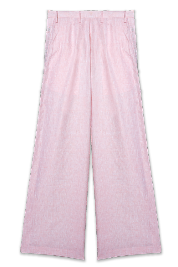 pink linen pants with side buttons
