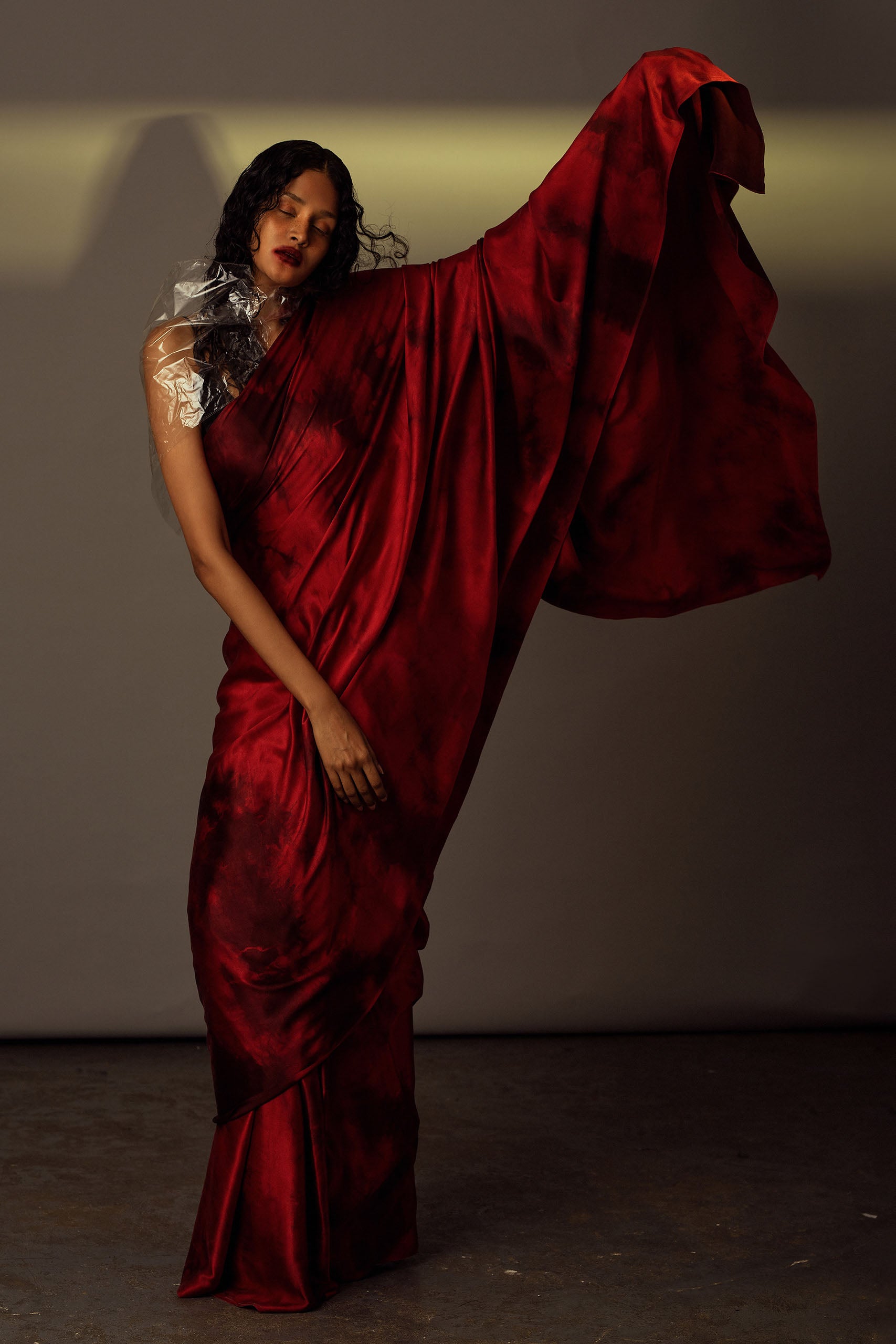 Red Satin Silk Tie-dye Saree
