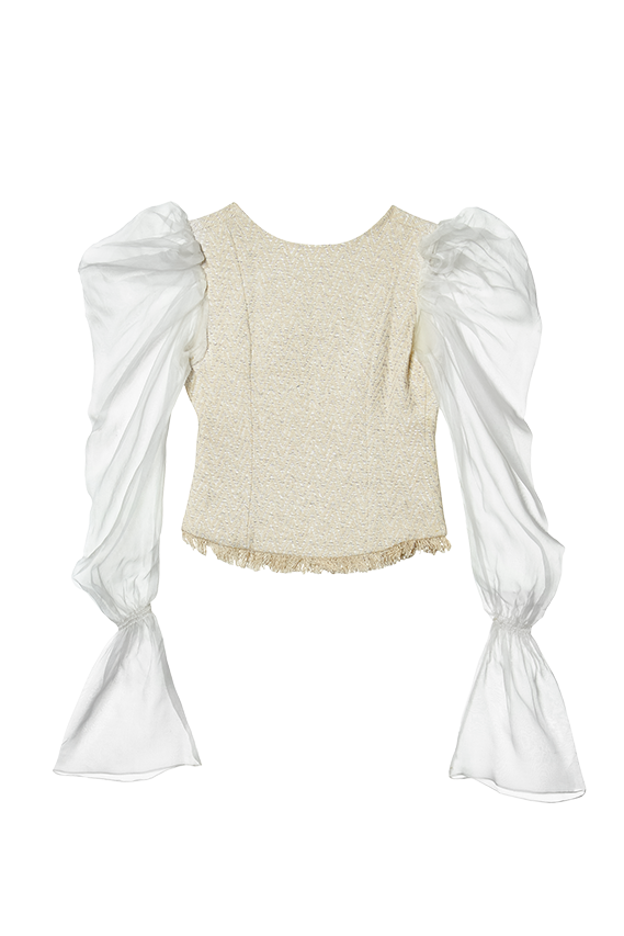 tweed top with frayed hem