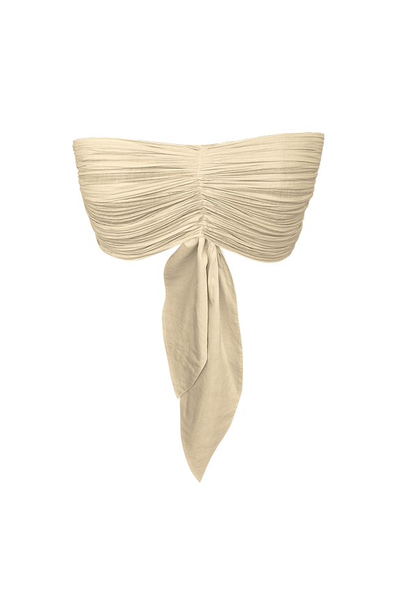 Muslin bandeau top with back tie-up in off-white from Aroka.