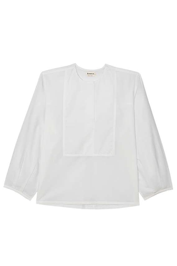 white organic cotton shirt with overlapping yoke for women