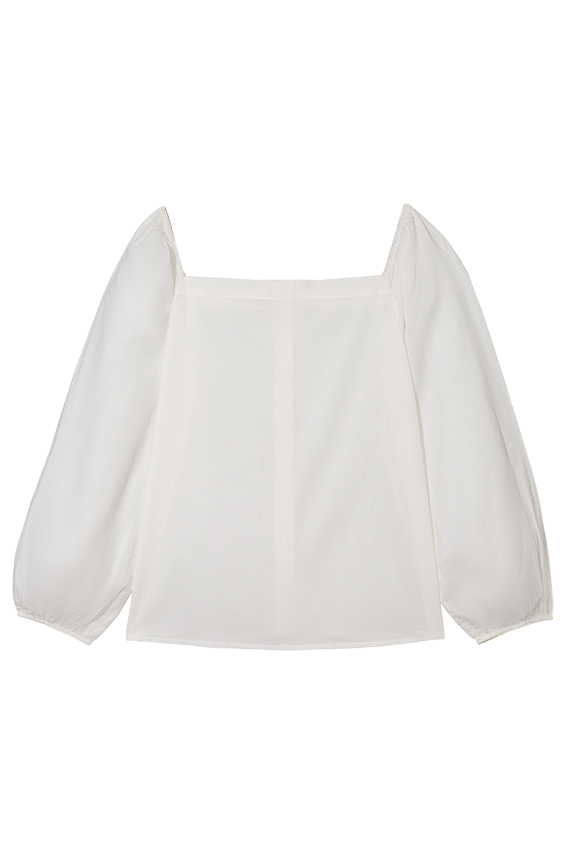 white organic cotton shirt with square neckline puffed sleeves